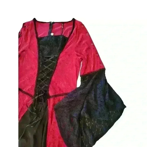 Lip Service VTG Gothic Faux Corset Velvet Cosplay Costume Front Tie Red Size XL - Picture 3 of 11